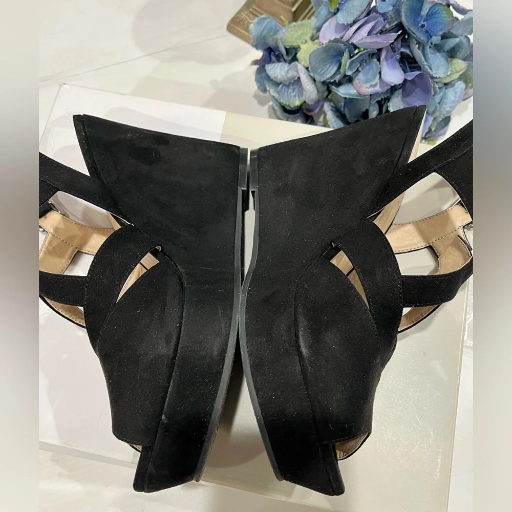 B.P. Ankle strap black‎ vegan suede wedge sandal size 8.5
